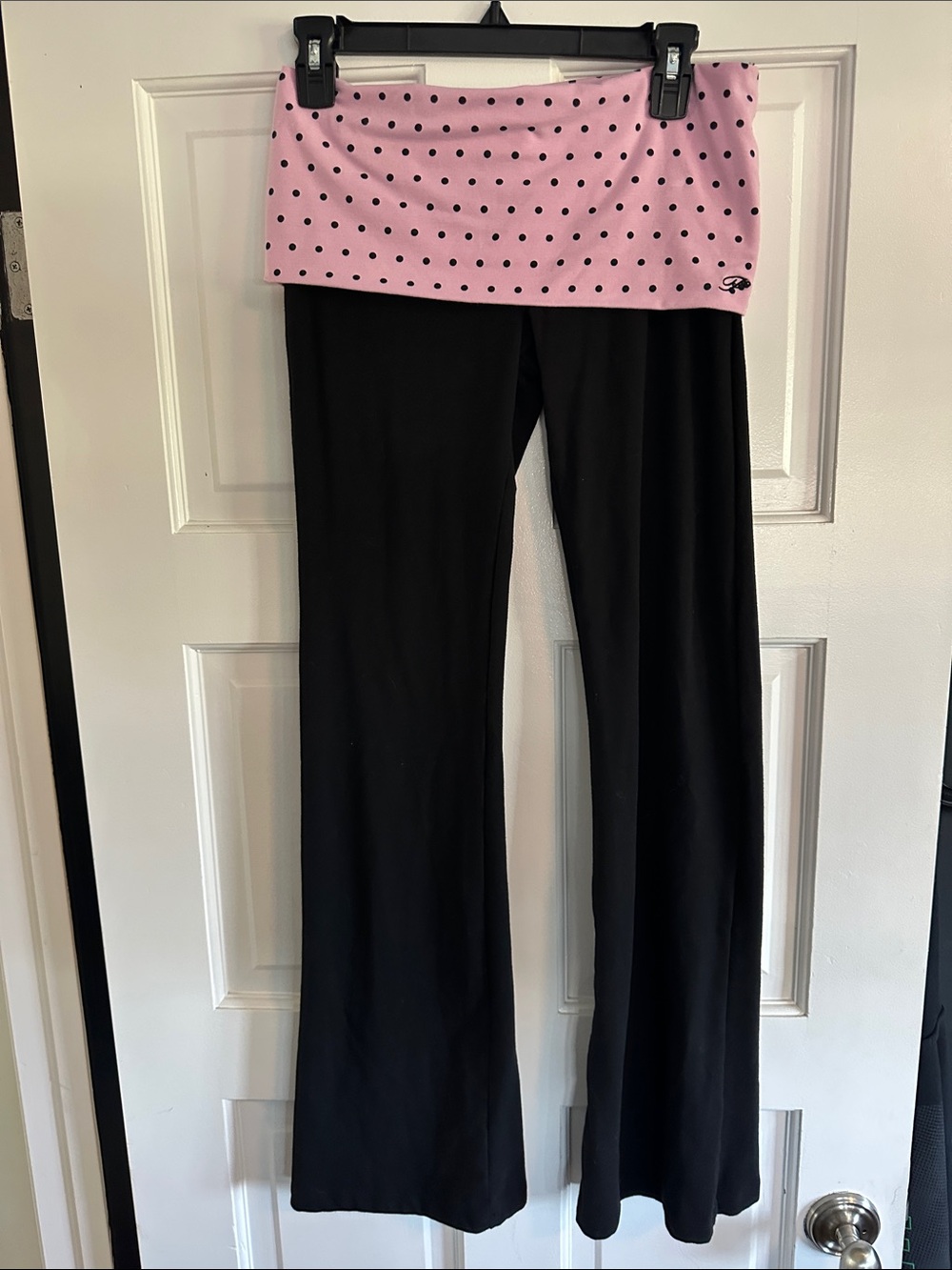 PINK Victoria's Secret by Frankie’s Bikinis Black Leggings with Pink Polka Dot